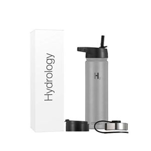 H2 Hydrology Water Bottle, Stainless Steel, Large Insulated Water Bottles, Metal Water Bottles, Vacuum Sports Bottle, Double Wall Water Bottle with Straw Insulated, 3 Lids (22 oz, Graphite)