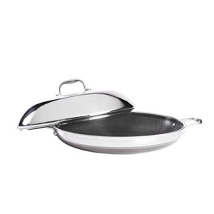 HexClad 14 Inch Hybrid Stainless Steel Frying Pan with Lid, Stay-Cool Handle – PFOA Free, Dishwasher and Oven Safe, Non Stick, Works with Induction Cooktop, Gas, Ceramic, and Electric Stove