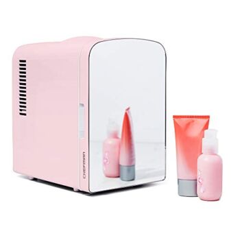 Chefman Portable Mirrored Personal Fridge 4 Liter Mini Refrigerator, Skin Care, Makeup Storage, Beauty, Serums and Face Masks, Small for Desktop Or Travel, Cool & Heat, Cosmetic Application, Pink | The Storepaperoomates Retail Market - Fast Affordable Shopping