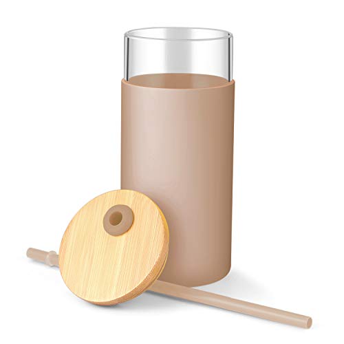 tronco 20oz Glass Tumbler Glass Water Bottle Straw Silicone Protective Sleeve Bamboo Lid – BPA Free (Amber) | The Storepaperoomates Retail Market - Fast Affordable Shopping