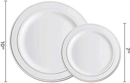 600 Piece Silver Dinnerware Set -100 Silver Rim 10 inch Plastic Plates 100 Silver Rim 7 Inch Plates -300 Silver Plastic Silverware -100 Silver Plastic Cups -100 Guest Disposable Silver Dinnerware Set | The Storepaperoomates Retail Market - Fast Affordable Shopping