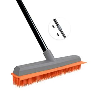 Rubber Broom Carpet Rake Pet Hair Remover Broom with Squeegee Extension Push Broom for Carpet Hardwood Floor Tile Windows Cleaning