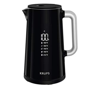 KRUPS BW801852 Smart Temp Digital Kettle: Prepare tea and coffee. Full Stainless Interior and Safety Off, 1.7-Liter, Black