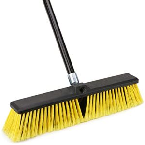 18 inches Push Broom Outdoor- Heavy Duty Broom with 63″ Long Handle for Deck Driveway Garage Yard Patio Concrete Floor Cleaning