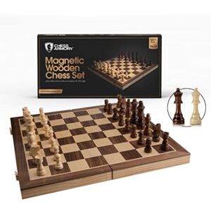 Chess Armory Magnetic Chess Set 15 inch x 15 inch – Inlaid Walnut Wooden Chess Set with Folding Chess Board, Staunton Chess Pieces, & Storage Box – Chess Set Wood Board Game
