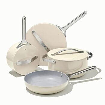 Caraway Nonstick Ceramic Cookware Set (12 Piece) Pots, Pans, Lids and Kitchen Storage – Non Toxic, PTFE & PFOA Free – Oven Safe & Compatible with All Stovetops (Gas, Electric & Induction) – Cream | The Storepaperoomates Retail Market - Fast Affordable Shopping