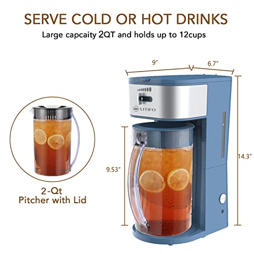 LITIFO Iced Tea Maker and Iced Coffee Maker Brewing System with 2-quart Pitcher, sliding strength selector for Taste Customization, Stainless Steel Decoration (Blue) | The Storepaperoomates Retail Market - Fast Affordable Shopping