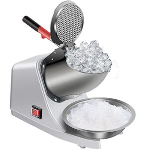 Goldtouch Electric Shaved Ice Machine – 380W 1500r/min Stainless Steel Three Blade Ice Crusher Snow Cone Machine Ice Shaver for Home or Commercial(Silver)