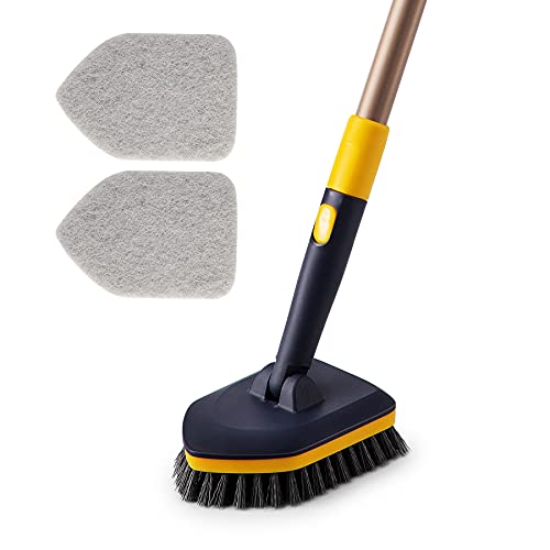 Yocada Tub Tile Scrubber Brush 2 in 1 Cleaning Brush 58.2″ Adjustable Telescopic Pole Stiff Bristles Scouring Pads for Cleaning Bathroom Kitchen Toilet Wall Tub Tile Sink Non-Scratch | The Storepaperoomates Retail Market - Fast Affordable Shopping