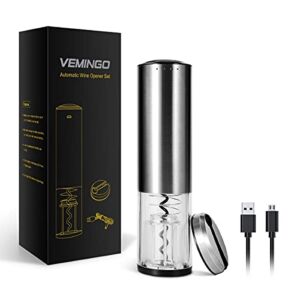 Vemingo Automatic Electric Wine Corkscrew, Rechargeable Stainless Steel Wine Bottle Opener with Foil Cutter and USB Charging Cable