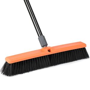 18inch Push Broom Outdoor – Heavy Duty Broom for Driveways, Sidewalks, Patios and Deck Cleans Dirt, Debris, Sand, Mud, Leaves and Water-18 Wide Bristles