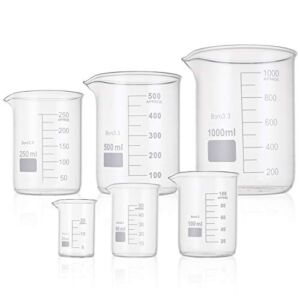 Yarlung 6 Pack Glass Beakers Set, Graduated Measuring Beakers Thick Boro 3.3, Griffin Low Form 25/50/100/250/500/1000ml