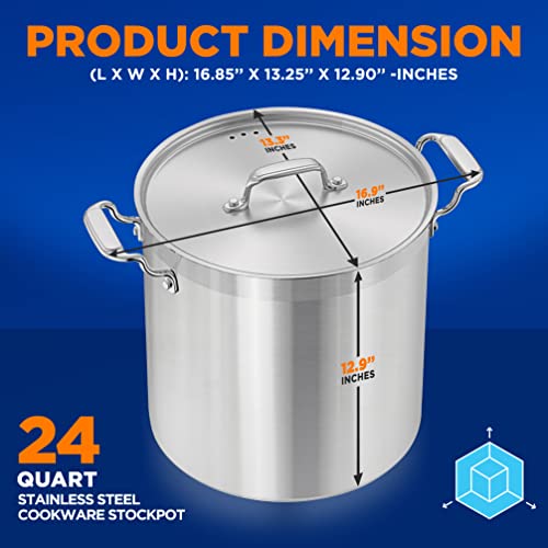 Stainless Steel Cookware Stock Pot – 24 Quart, Heavy Duty Induction Pot, Soup Pot With Stainless Steel, Lid, Induction, Ceramic, Glass and Halogen Cooktops Compatible – NCSPT24Q | The Storepaperoomates Retail Market - Fast Affordable Shopping
