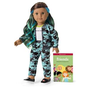 American Girl Truly Me 18-inch Doll #89 with Hazel Eyes, Wavy Dark Brown Hair with Blue & Green Highlights, and Tan Skin with Neutral Undertones in Cool Camo Outfit