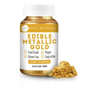Edible Metallic Gold Dust for Cake Decorating Edibles & Cookies – Kate Naturals. Vegan & Gluten-Free. Easy-to-Use Formula for Baking, Chocolate, Kids. (.5oz/14g)
