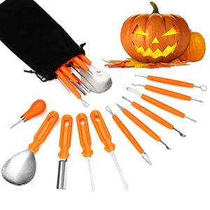 Halloween Pumpkin Carving Tools, Halloween Jack-O-Lanterns 11 Piece Professional Stainless Steel Pumpkin Carving Kit, Pumpkin Cutting Supplies Tools Kit for Adults Kids