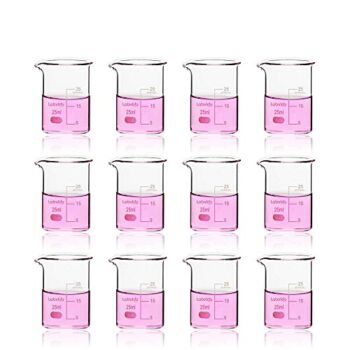 Labvida 12pcs of Glass Beakers Shot Glass, Vol.25ml, 3.3 Borosilicate Griffin Low Form with Printed Graduation, LVA001 | The Storepaperoomates Retail Market - Fast Affordable Shopping