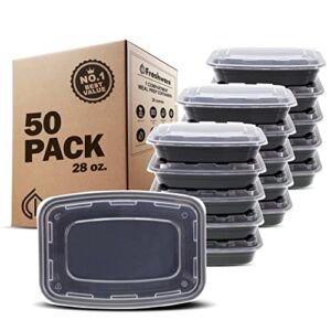 Freshware Meal Prep Containers [50 Pack] 1 Compartment Food Storage Containers with Lids, Bento Box, BPA Free, Stackable, Microwave/Dishwasher/Freezer Safe (28 oz)