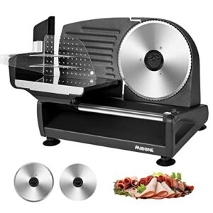 MIDONE Meat Slicer 200W Electric Deli Food Slicer with Two Removable 7.5’’ Stainless Steel Blade, Adjustable Thickness for Home Use, Child Lock Protection, Black