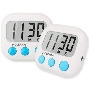 2 Pack Digital Kitchen Timer for Cooking Big Digits Loud Alarm Magnetic Backing Stand Cooking Timers for Baking White