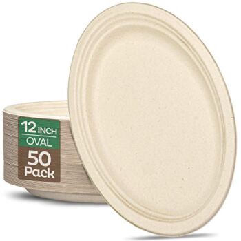 100% Compostable Oval Paper Plates [12.5 inch – 50-Pack] Elegant Disposable Dinner Platter Heavy-Duty Quality, Natural Bagasse Unbleached Eco-Friendly Made of Sugar Cane Fibers, [12.5″ x 10″ Platter] | The Storepaperoomates Retail Market - Fast Affordable Shopping