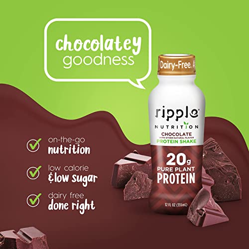 Ripple Vegan Protein Shake | Chocolate | 20g Nutritious Plant Based Pea Protein | Shelf Stable | No GMOs, Soy, Nut, Gluten, Lactose | 12 Oz, 12 Pack | The Storepaperoomates Retail Market - Fast Affordable Shopping
