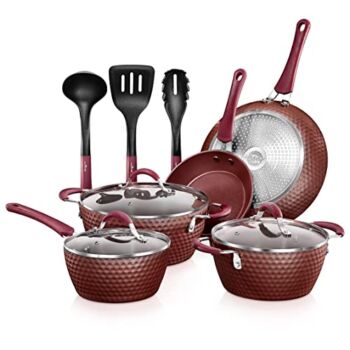 NutriChef Nonstick Cookware Excilon Home Kitchen Ware Pots & Pan Set with Saucepan Frying Pans, Cooking Pots, Lids, Utensil PTFE/PFOA/PFOS free, 11 Pcs, Purple Diamond, One size | The Storepaperoomates Retail Market - Fast Affordable Shopping