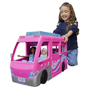 Barbie Camper DreamCamper Vehicle Playset 60+ Barbie Accessories and Furniture Pieces 7 Play Areas Including Pool and Slide Sticker Sheet