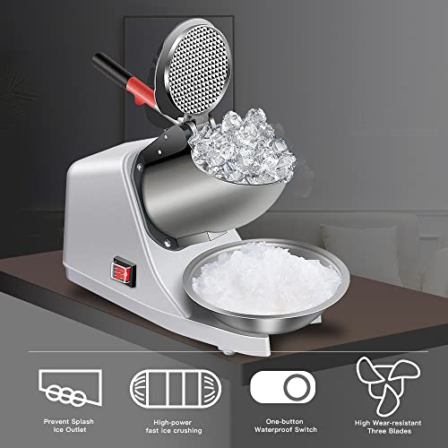 Goldtouch Electric Shaved Ice Machine – 380W 1500r/min Stainless Steel Three Blade Ice Crusher Snow Cone Machine Ice Shaver for Home or Commercial(Silver) | The Storepaperoomates Retail Market - Fast Affordable Shopping