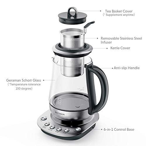 BUYDEEM K2423 Tea Maker, Durable 316 Stainless Steel & German Schott Glass Electric Kettle, Removable Infuser, Auto Keep Warm, BPA Free, 1.2L | The Storepaperoomates Retail Market - Fast Affordable Shopping