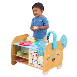 KidKraft Foody Friends: Cooking Fun Elephant Wooden Toddler Activity Center and Play Kitchen with 23 Accessories