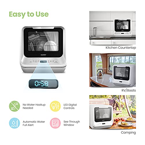 COMFEE’ Countertop Dishwasher, Portable Dishwasher with 5L Built-in Water Tank, No Hookup Needed, 6 Programs, 360° Dual Spray, 192℉ Steam& Air-Dry Function, Mini Dishwasher for Apartments& RVs, White | The Storepaperoomates Retail Market - Fast Affordable Shopping