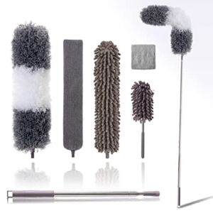 Microfiber Duster Kit for High Ceiling (6pcs), Extendable Dusters for Cleaning with 100″ Extension Pole, Long Microfiber Feather Duster for Ceiling Fan/Car, House Cleaning Tool Kit by OOSOFITT