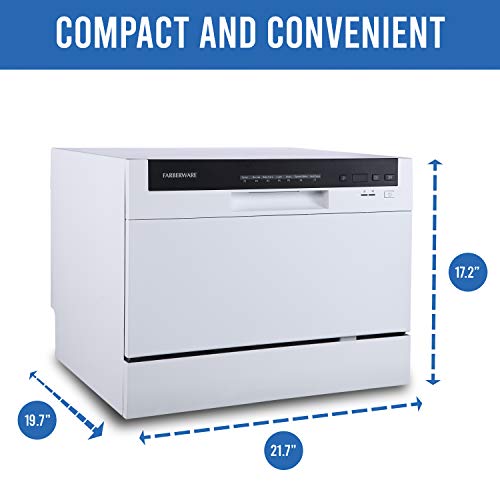Farberware Professional FCD06ABBWHA Compact Portable Countertop Dishwasher with 6 Place Settings and Silverware Basket, LED Display, Energy Star, White | The Storepaperoomates Retail Market - Fast Affordable Shopping