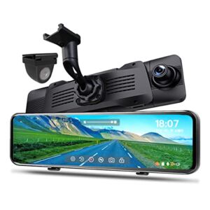 NikoMaku Mirror Dash Cam Front and Rear OEM Design Backup Camera 10 Inches Screen for Cars 2K Resolution Full Touch Screen Rear View Mirror Camera 170° Wide Angle Dual Cameras Waterproof AS5