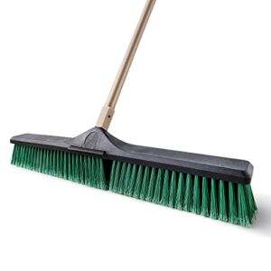 Eyliden 24″ Heavy Duty Push Broom, Large Outdoor Stiff Sweeping Brooms with 62″ Enhanced Steel Long Handle, Multi-Surface Floor Scrub Brush for Garage Garden Yard Patio Deck (Green, 24inch)
