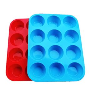 Non-Sticky Silicone Muffin Pan—Muffin Molder for Muffins and Cupcakes—Cupcake silicone molder—Baking Accessory—12 X Muffin Molders (12-Red+Blue)