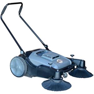Tomahawk Industrial 38″ Walk Behind Push Sweeper with Triple Power Side Brooms Floor Cleaning of Dust Litter Grass