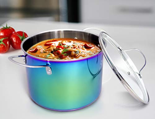 The Magical Kitchen Collection by The Sneaky Chef – Iridescent Rainbow 8-Quart Stock Pot With Handles & Glass Lid -Premium Heavy Duty Stainless Steel Titanium, Rust Proof, Oven-Safe, Induction Ready | The Storepaperoomates Retail Market - Fast Affordable Shopping