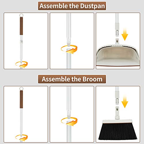 Jekayla Broom and Dustpan Set for Home with 54″ Long Handle, Upright and Lightweight Dust pan and Brush Combo for Kitchen Room Office Lobby Floor Cleaning, Brown and Grey | The Storepaperoomates Retail Market - Fast Affordable Shopping