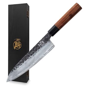 MITSUMOTO SAKARI 8 inch Japanese Gyuto Chef Knife, Professional Hand Forged Kitchen Chef Knife, 3 Layers 9CR18MOV High Carbon Meat Sushi Knife (Rosewood Handle & Gift Box) | The Storepaperoomates Retail Market - Fast Affordable Shopping