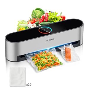 Vacuum Sealer Machine By FRESKO, 95Kpa Full Automatic Food Sealer, 8-in-1 Hands-Free Easy Presets, Food Vacuum Sealer, Dry&Moist Modes, Compact Design with 20 Precut Bags, For Food Storage, Lab Tested