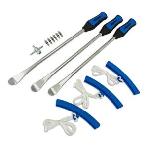 NEIKO 20601A 14.5” Steel Tire Spoons Tool Set, Tire Tools Include 3 Piece Tire Spoons, 3 Piece Rim Protector, Valve Tool, 6 Piece Valve Cores, Motorcycle Tire Changer, Dirt Bike Tire Levers