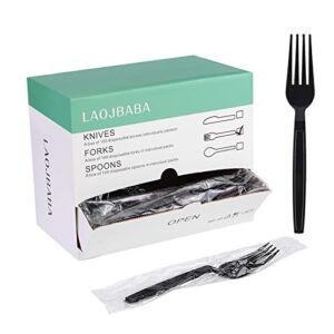 Disposable Individually Packaged Forks Black 7-Inch,Commercial Take Away Forks,Super Hard Mass Individually Wrapped Forks 100 PCS