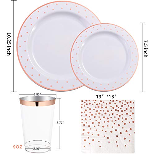 WELLIFE 350 PCS Rose Gold Plastic Dinnerware, Disposable Rose Gold Dot Plates, Include: 50 Dinner Plates, 50 Dessert Plates, 50 Forks, 50 Knives, 50 Spoons, 50 Cups, 50 Dot Napkins | The Storepaperoomates Retail Market - Fast Affordable Shopping