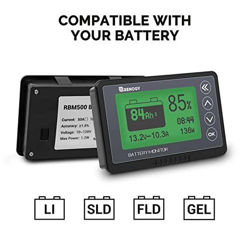 Renogy 500A Battery Monitor with Shunt, High and Low Voltage Programmable Alarm, Voltage Range 10V-120V and up to 500A, 20ft Shielded Cable, Compatible with 12V Lithium Sealed, Gel, Flooded Batteries | The Storepaperoomates Retail Market - Fast Affordable Shopping