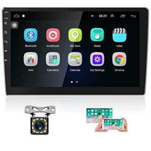 Hikity 10.1 Android Car Stereo Double Din 10.1 Inch Touch Screen Car Radio GPS Navigation Bluetooth FM Radio Support WiFi Mirror Link for Android/iOS Phone + Dual USB Input & 12 LEDs Backup Camera