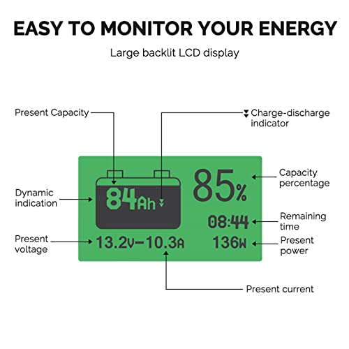 Renogy 500A Battery Monitor with Shunt, High and Low Voltage Programmable Alarm, Voltage Range 10V-120V and up to 500A, 20ft Shielded Cable, Compatible with 12V Lithium Sealed, Gel, Flooded Batteries | The Storepaperoomates Retail Market - Fast Affordable Shopping
