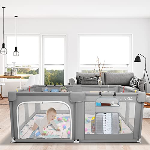 Baby Playpen Set(Grey 75”×59”), playpen for Babies and Toddlers, Portable Extra Large Baby Fence Area with Anti-Slip Base, Safety Play Center Yard Home Indoor & Outdoor with Play Mat | The Storepaperoomates Retail Market - Fast Affordable Shopping