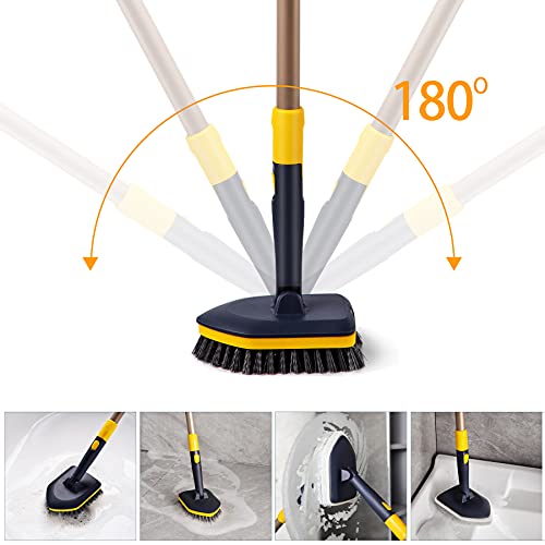 Yocada Tub Tile Scrubber Brush 2 in 1 Cleaning Brush 58.2″ Adjustable Telescopic Pole Stiff Bristles Scouring Pads for Cleaning Bathroom Kitchen Toilet Wall Tub Tile Sink Non-Scratch | The Storepaperoomates Retail Market - Fast Affordable Shopping